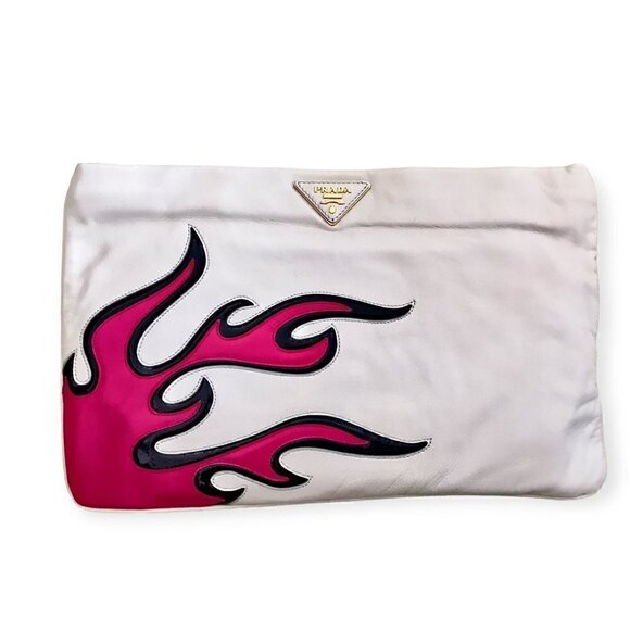 Prada Handbags - Rare limited edition Prada fire flame clutch, pink